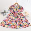 Resort Style Children's Clothing Summer Style Children's Cotton Silk Doll Collar Princess Dress Girls Artificial Cotton Floral Dress