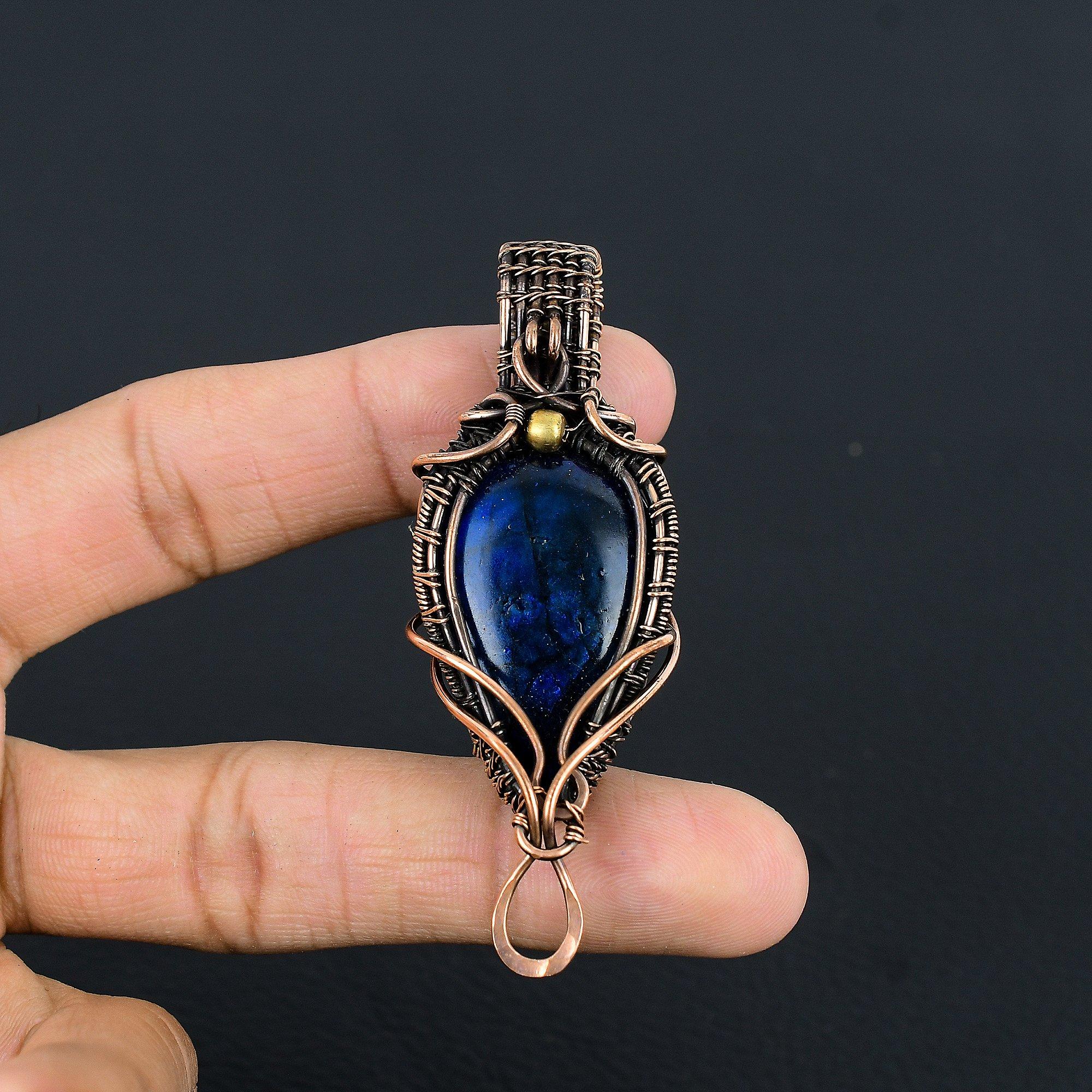 

Подвеска ручной работы из лабрадорита с голубой иризацией, Ювелирные изделия из драгоценных камней, Подвеска, обернутая медной проволокой 999 пробы, Для подарка 1.77 Inches