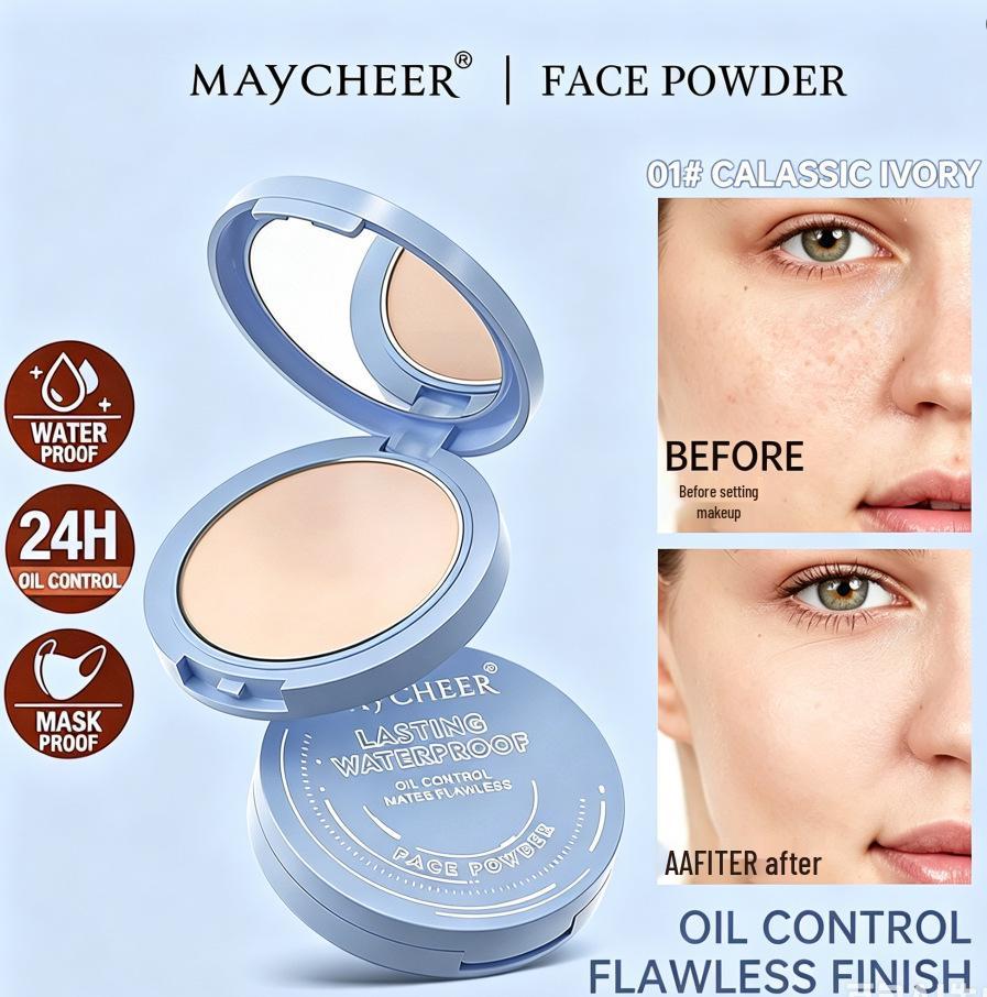 Poudre fixatrice mate MAYCHEER: Contrôle de l'huile, Résistant à la transpiration, Imperméable, Éclaircissant longue durée pour la correction du teint.