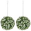Set of 2 Decorative Artificial Plants, UV-protected Artificial Plant Topiary Rose Balls, Fake Plants for Home Indoor outdoor Decor, 28cm, White