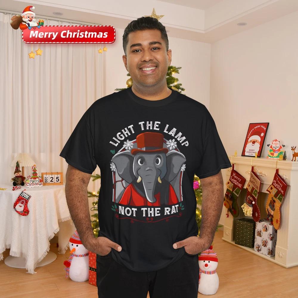 Elephant Christmas Funny Light The Lamp Not The Rat Holiday Graphic Tshirt S
