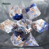 7 Pcs Blue Golden Number Sharp Edge Resin Dice Polyhedral Dice Suitable For Role-Playing Dice PropBoard Game