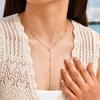 Stainless Steel Butterfly Heart Y-Shaped Necklace for Women, Gold Plated Zircon Beaded Long Chain Necklace, Trendy Party Jewelry