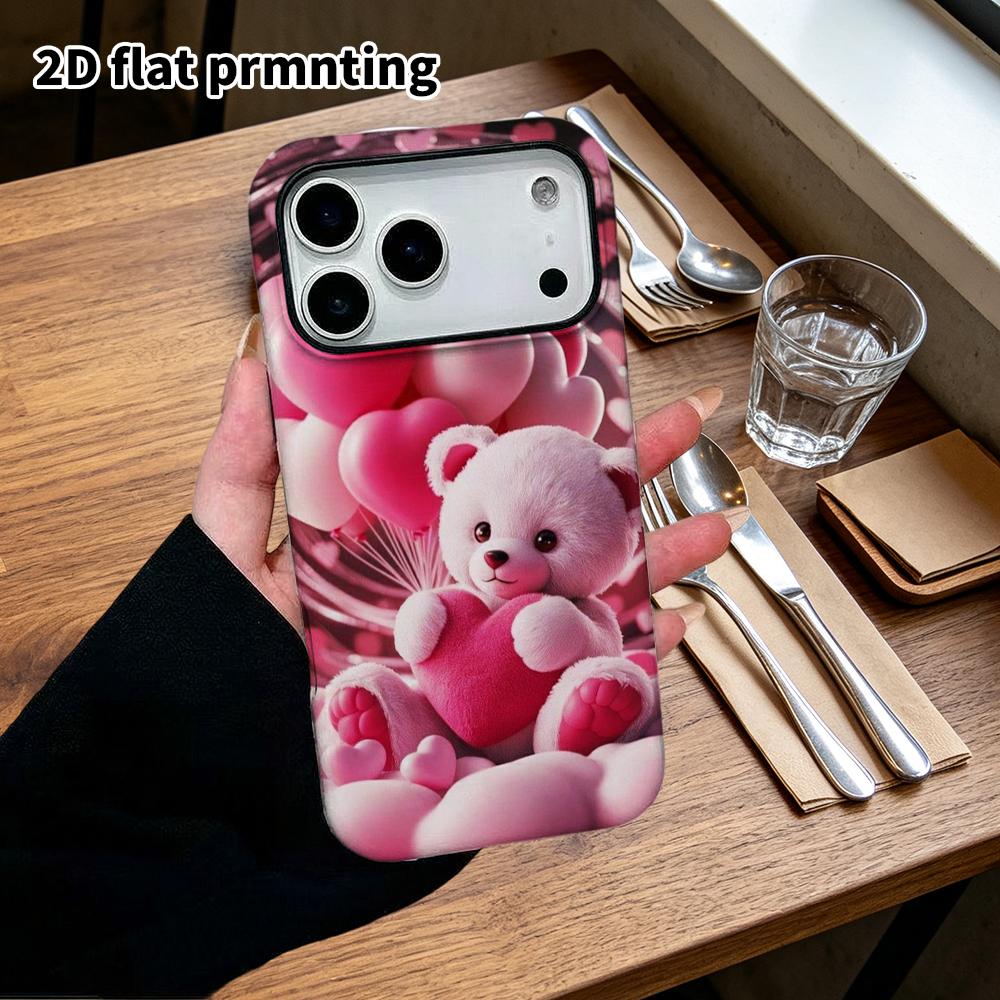 Phone Case: 2D Flat Design Suitable for iPhone 18, 17, 16, 15, 14, 13 Pro Film Protection Case, Couple Style, Heart Little Bear, Christmas and Hallowe