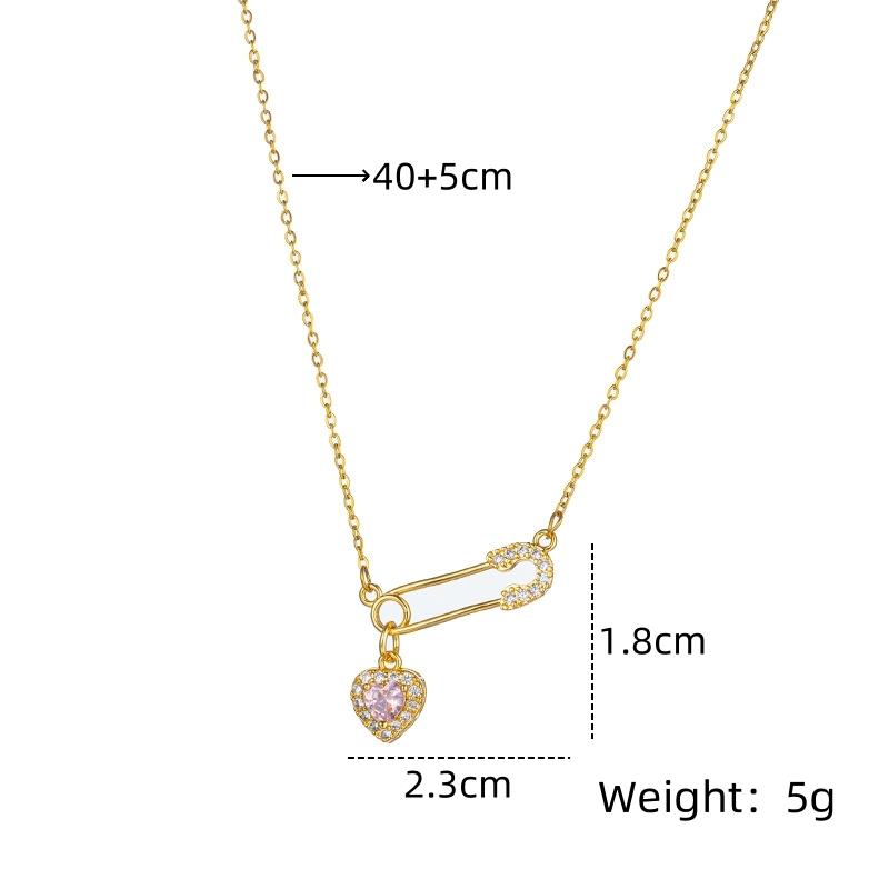 

1 Pcs niche design pin love copper pendant with stainless steel chain combination of light luxury style jewelry items