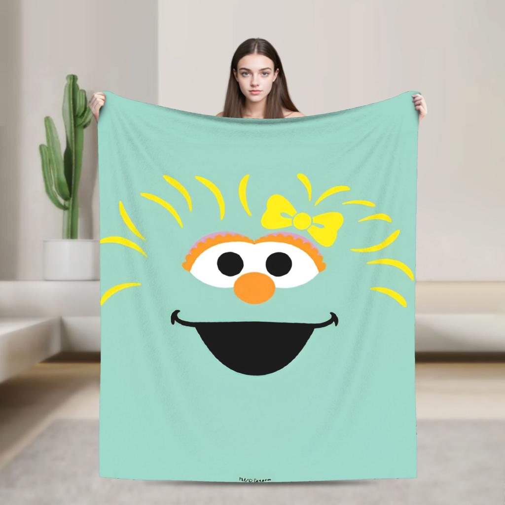 Oscar the Grouch Big Face Blanket S-Sesames Streets Warm Soft Plush Bedding Throws For Couch Chair Sofa Bed Bedspread Bed Cover