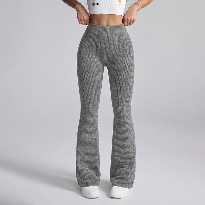 Custom High-Waisted Ribbed Flare Yoga Pants - Butt-Lifting & Slimming Wide-Leg Fitness Pants for Women