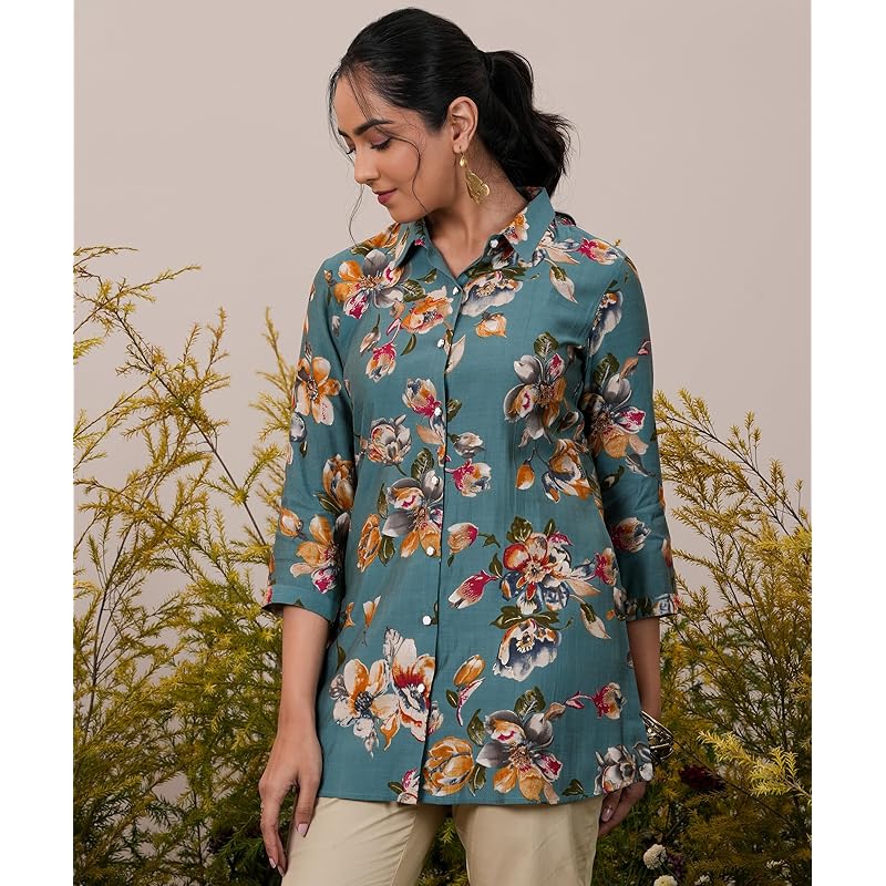 Libas Women s Printed A-Line Kurtis (37080_Blue S синий