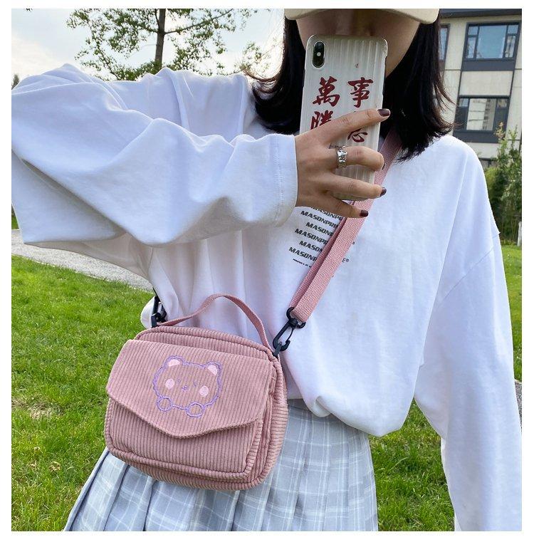 Hotest Women Canvas Zipper Bag Preppy Style Student Tote Shoulder Messenger Bag Small Corduroy Bag Satchel Travel Purse Handbag
