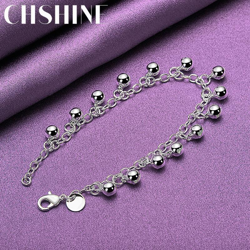 CHSHINE 925 Sterling Silver Round Square Roman Pendant Bracelet Fashion Charm Jewelry 20CM 8inches