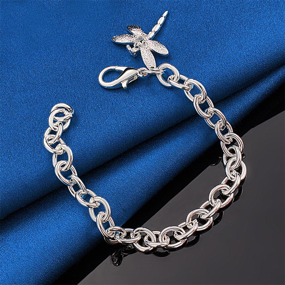 925 Sterling Silver 8-inch Exquisite Dragonfly Bracelet, Women's Fashion Wedding Party Accessories, Jewelry