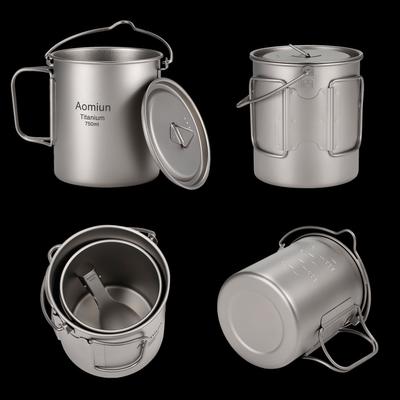 Aomiun Ultralight 750ml Titanium Pot - Portable Mug with Folding Handle & Lid for Backpacking, Camping and Outdoor Cooking