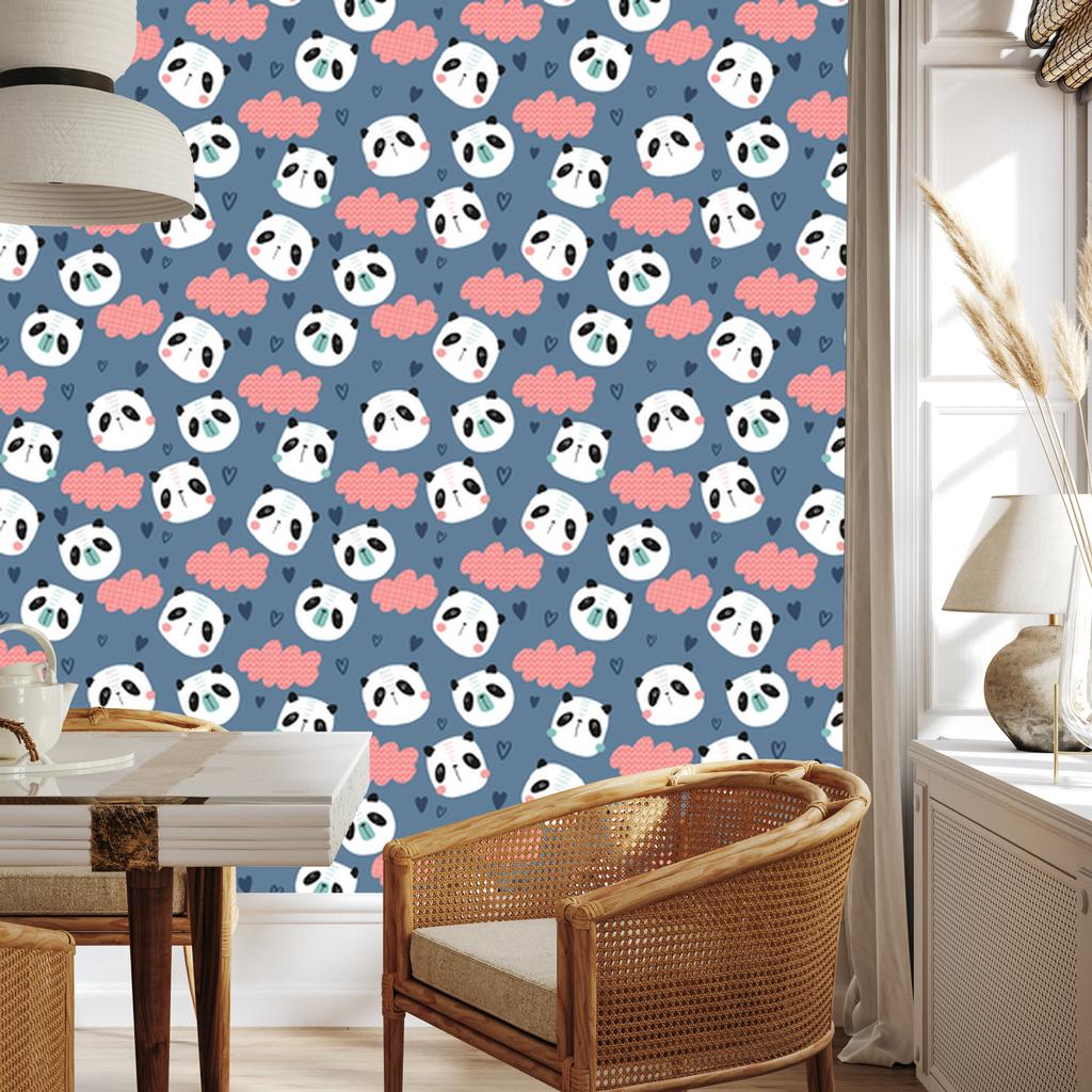 Panda Wallpaper with Hearts In the Background for the Living Room and Bedroom 50x1000