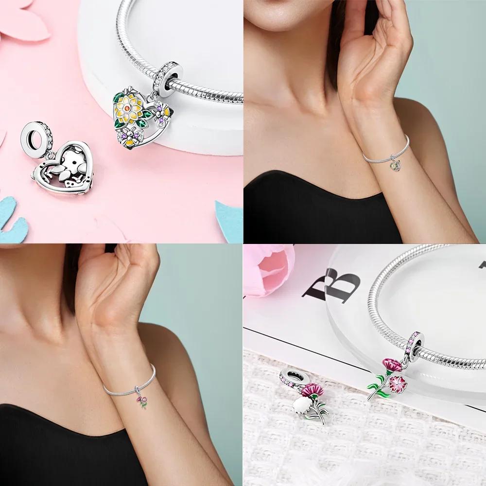 Copper Tulips Sunflowers Carnations Beads Charms Fit Diy Original Bracelets Necklaces For Women Jewelry Gift