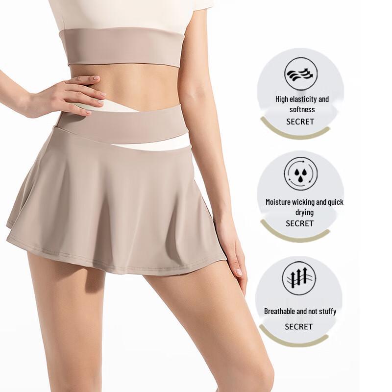 Nuodingxiu Faux 2-in-1 Color-block Sport Yoga Skirt Shorts