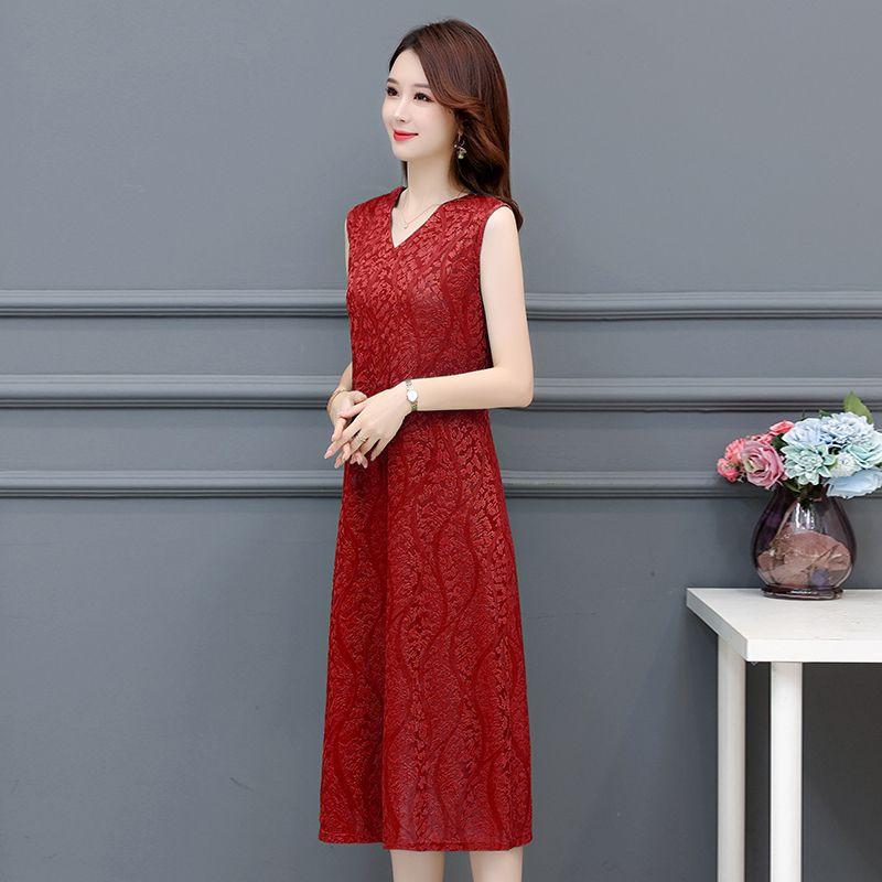 Fashionable V-Neck Sleeveless Dress Elegant Long Vest Dress Breathable Jacquard Fabric Stretchy Summer Dress