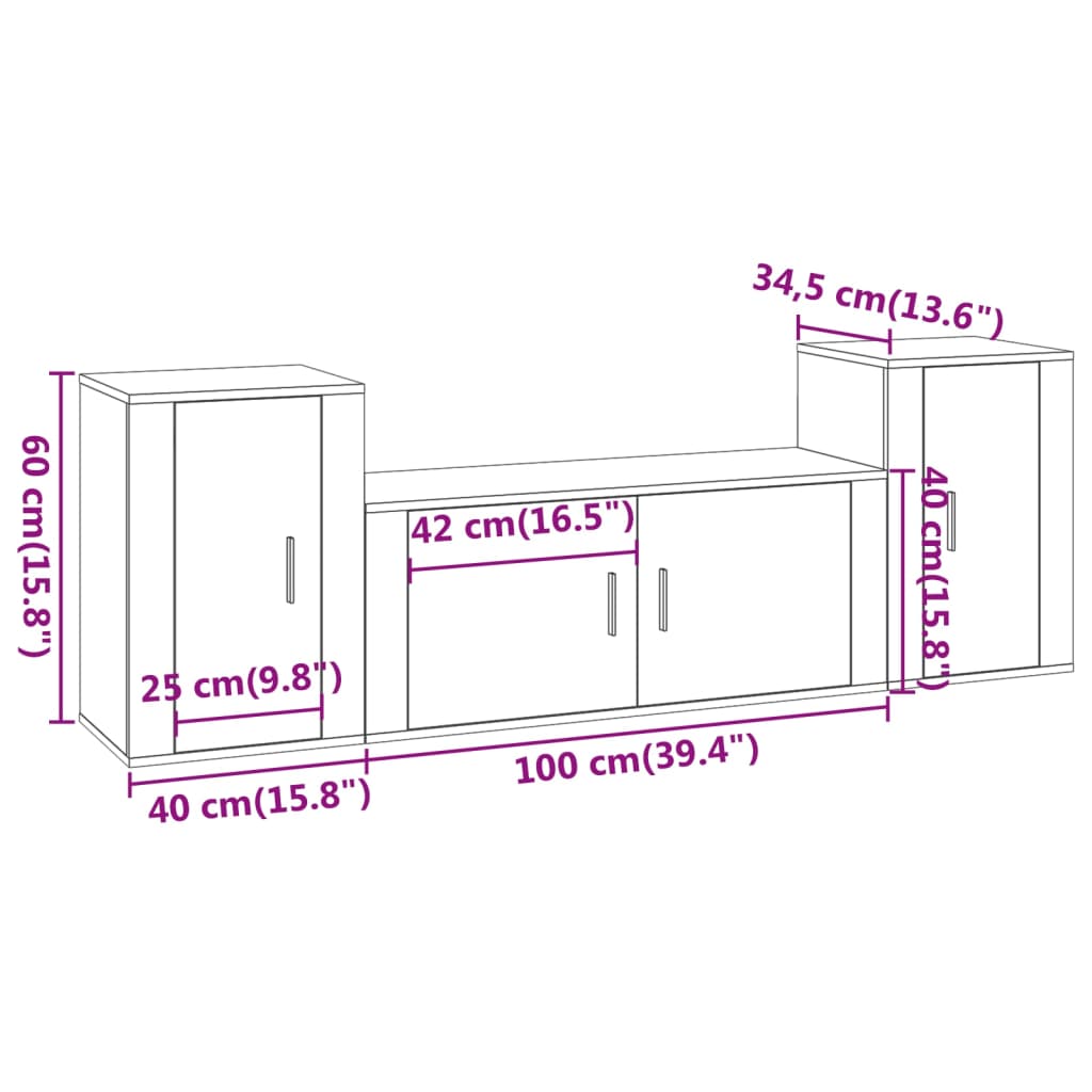 3 Piece TV Cabinet Set White Particleboard
