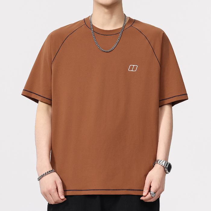 

Thin Summer Theme Color Bright Line Design Simple Version Men s Round Neck T-shirt Short Sleeves 4XL
