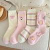 Pink Australian Fleece Socks Thickened Warm Socks Cartoon Striped Sweet Plush Floor Socks