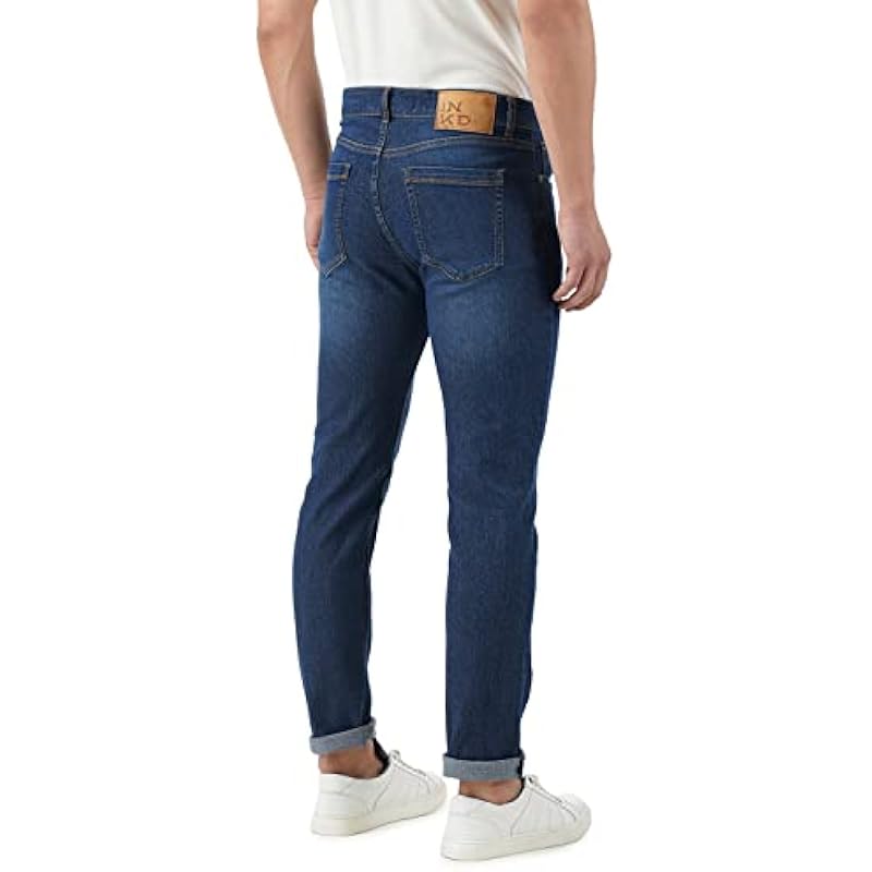 INKD Men's Stretchable Regular Fit Mid Rise Jeans (Indigo - Denim Divine, 34)