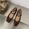 Fashion SUOJIALUN Spring New Women Flat Shoes Fashion Gold Ladies Soft Flat Heel Mary Jane Shoes Casual Outdoor Dress Ballerinas Shoes