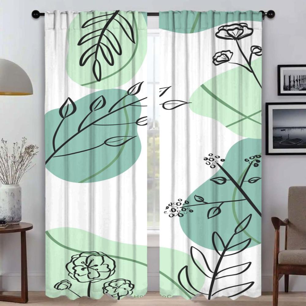 Concise Style Plants Blackout Curtain for Room 2 Panel Modern Living Room Curtains Tulle for Bedroom Shades Partition Kitchen