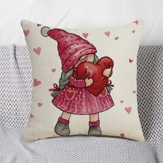 Valentine's Day Pillowcase Cute Love Heart Gnome Doll Pattern Red & White Color Sofa Cushion Cover Bedroom Car Square Pillow Shams Bedding Supplies