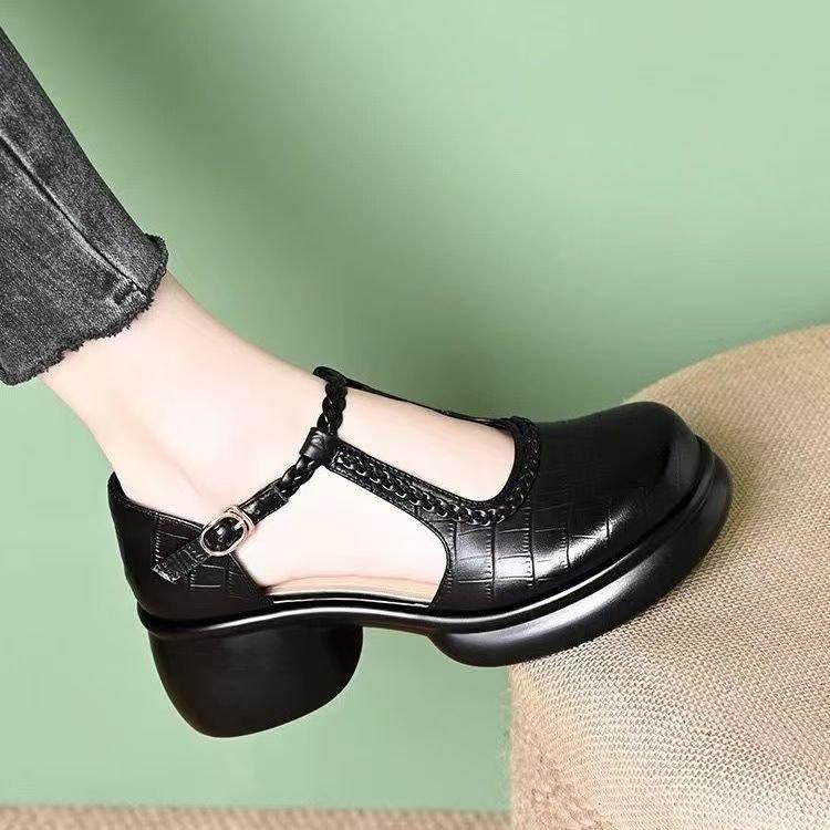 

Корейская версия сандалий с сумкой на голову женские 2025 лето новые с плетеным узором под камень с круглым носком на толстом каблуке удобные универсальные сандалии на высоком каблуке женские 40 чёрный