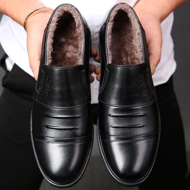 

Мужские кожаные туфли из коровьей кожи мужская обувь формальная повседневная обувь зимняя деловая кожаная бархатная теплая мужская хлопковая обувь обувь для папы 38