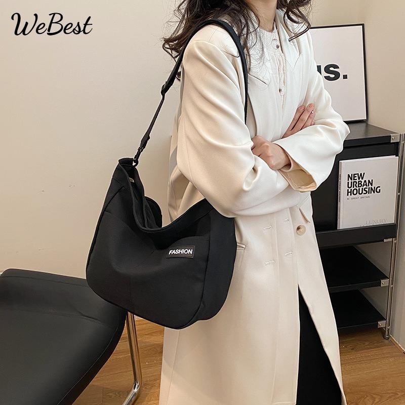 

Canvas Crossbody Bag Women New Boho Japanese Style Casual Shoulder Bag Large Capacity College Student Class Dumpling Tote білий