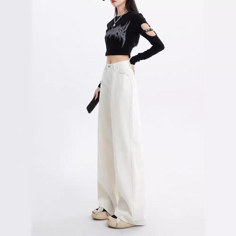 Korean Style Narrow Wide-Leg Jeans for Women Spring Autumn 2024 New Loose Slimming Casual Versatile Straight-Leg Floor-Length Pants