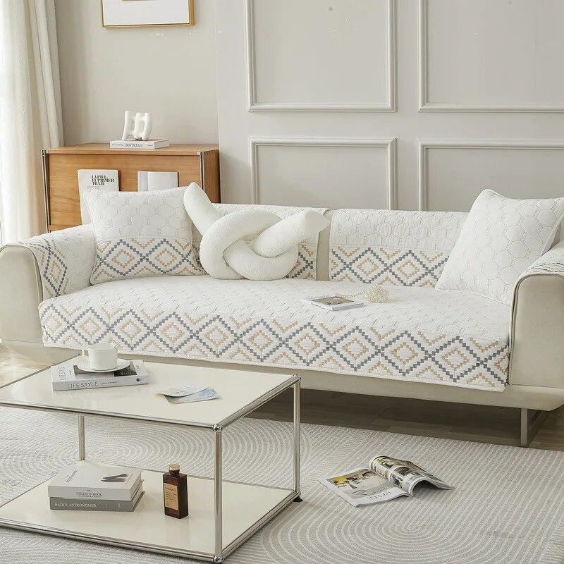 Baumwollbesticktes Sofakissen, Wohnzimmer, rutschfest, vier Jahreszeiten, universeller Sofabezug, All-Inclusive-Sofakissen, Rückentuch