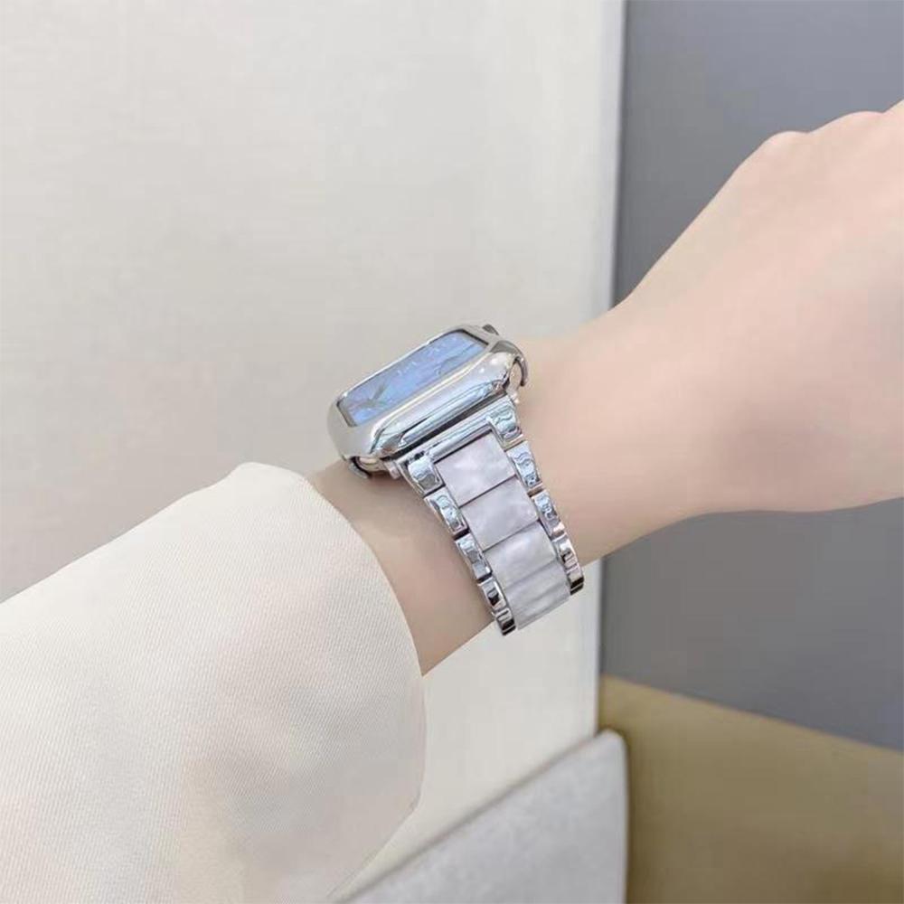 Stainless Steel+Resin Band for Apple Watch 10 42mm 46 Ultra 2 49mm Women Bracelet for IWatch 9 8 7 6 5 4 se 40mm 38mm 41 45 44mm