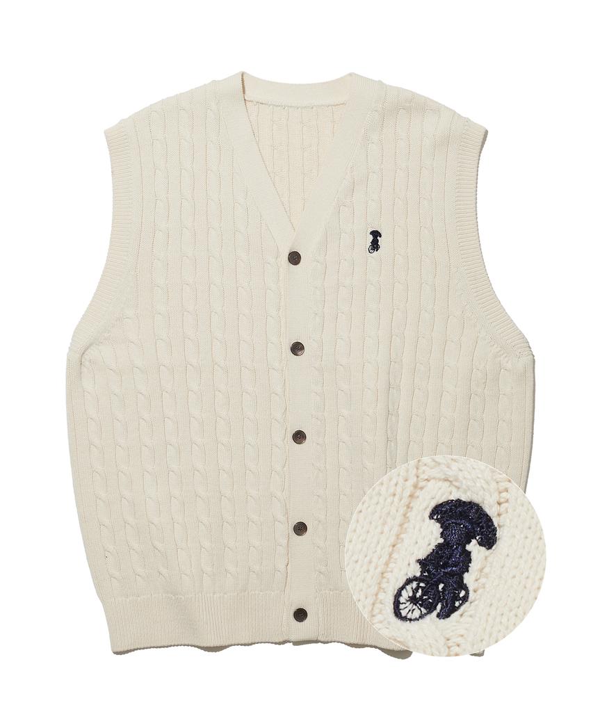Takeasy Cable Smallakku Vest Cardigan (Ivory)