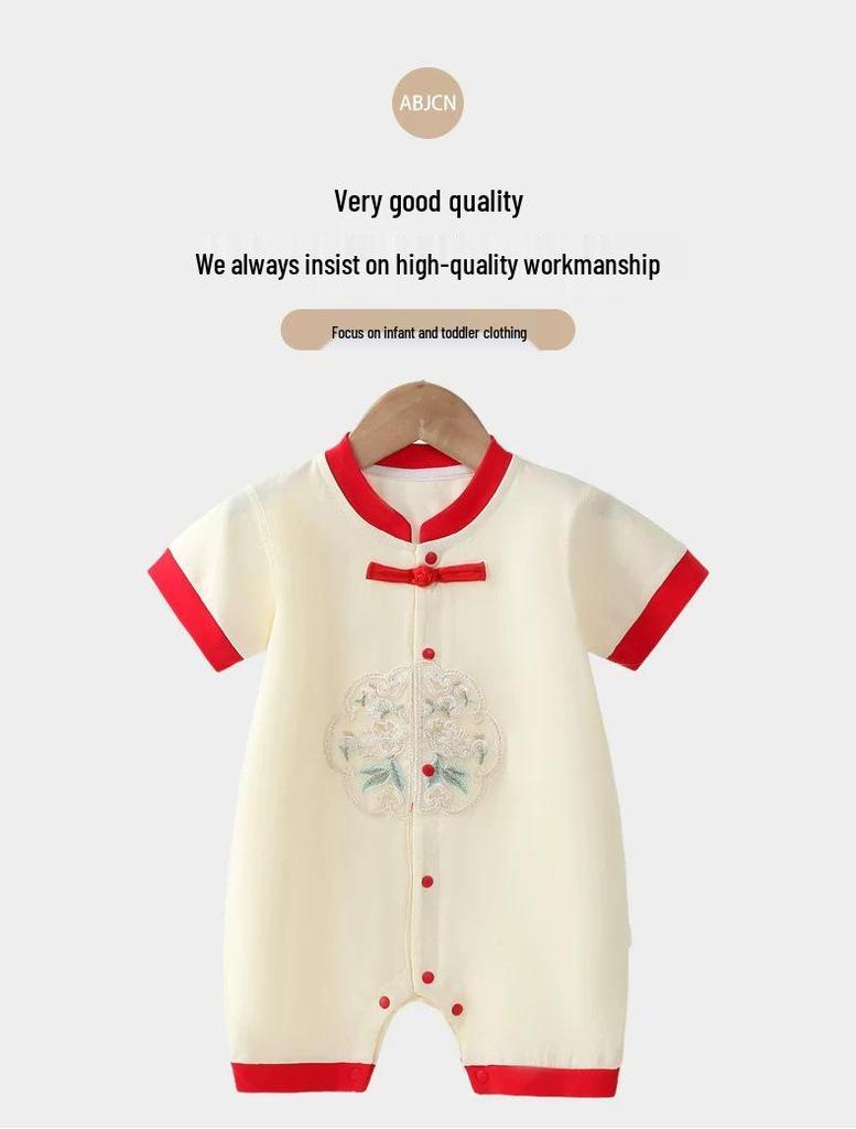 Chinese Trendy Embroidery Infant Jumpsuit - Summer Style Boneless Crawling Bodysuit
