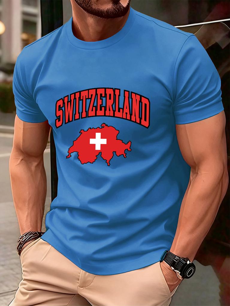 Switzerland Swiss Flag Prints Cotton TShirts Mens Summer Soft Oversized T Shirt ONeck Short Sleeve Tops Basic Male Clothes