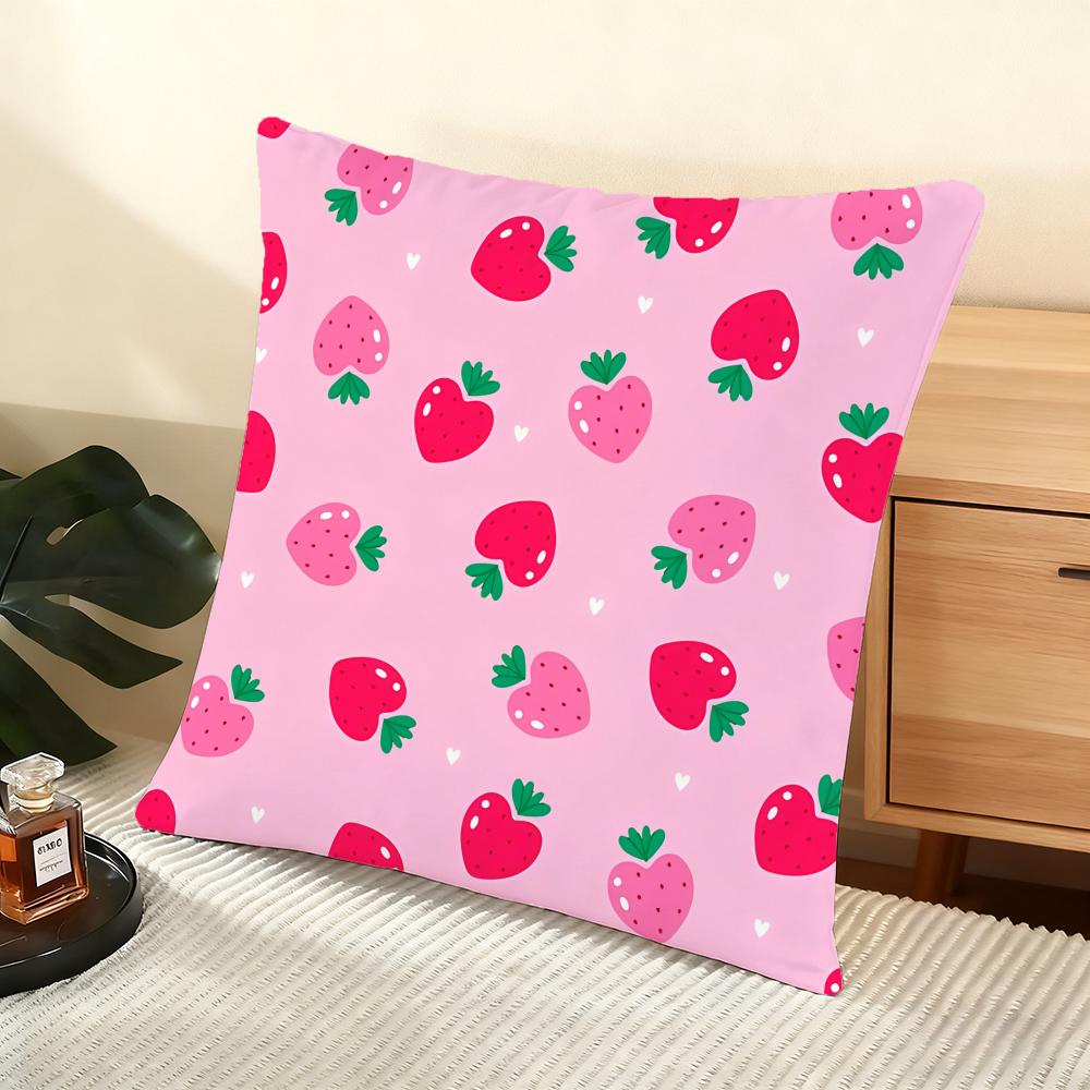 Strawberry Pattern Cushion Cover Soft Short Plush Pillow Cover Smooth Cozy Texture Aesthetic Cushion Case Home Decor