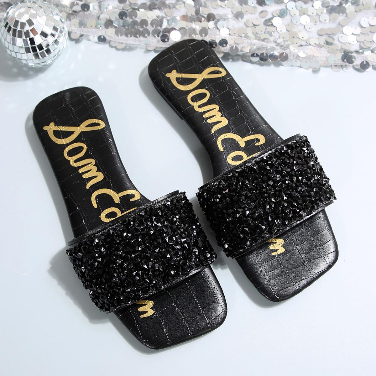 

[Foreign Trade] 2025 Fashion Flat Bottom Pearl Soft Bottom French Sandals Beach Xiaoxiangfeng Slippers Women 43 чёрный