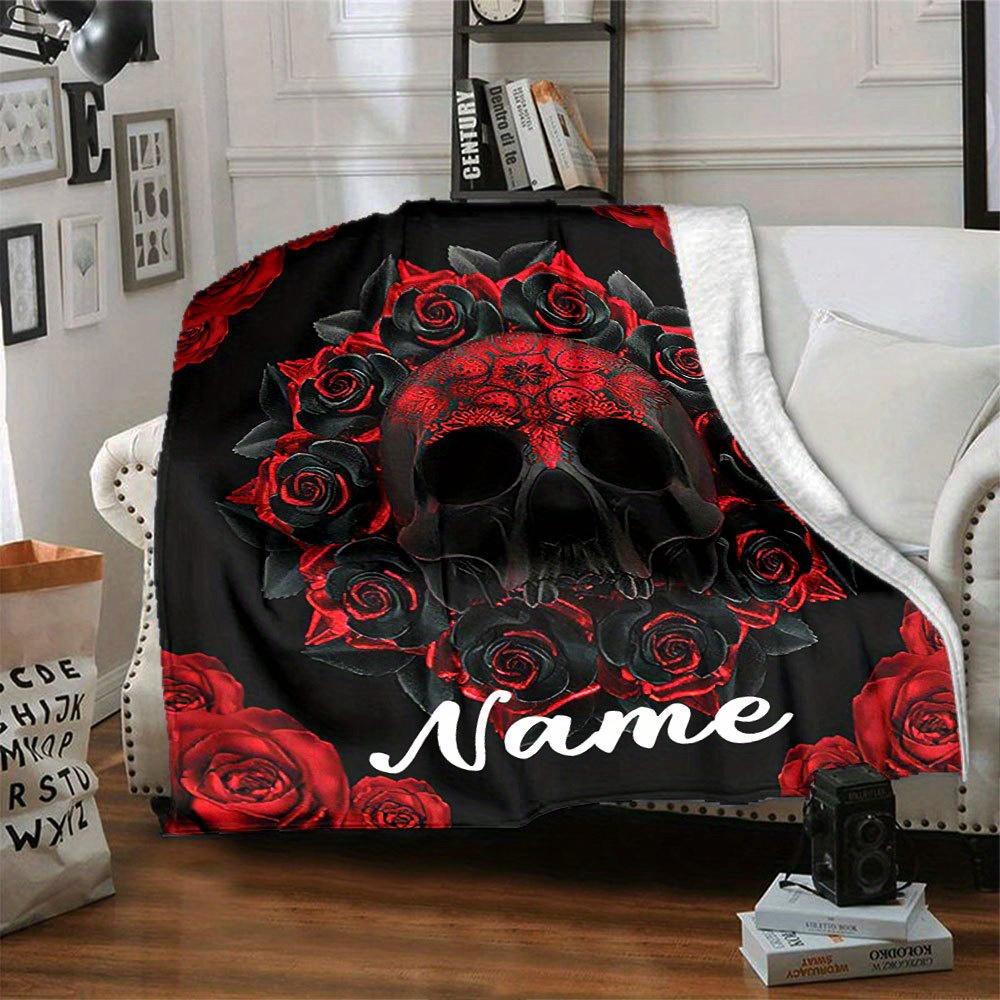 Gothic Skull With Red Roses Home Blanket Unique Art Decor Gift For Adultst70
