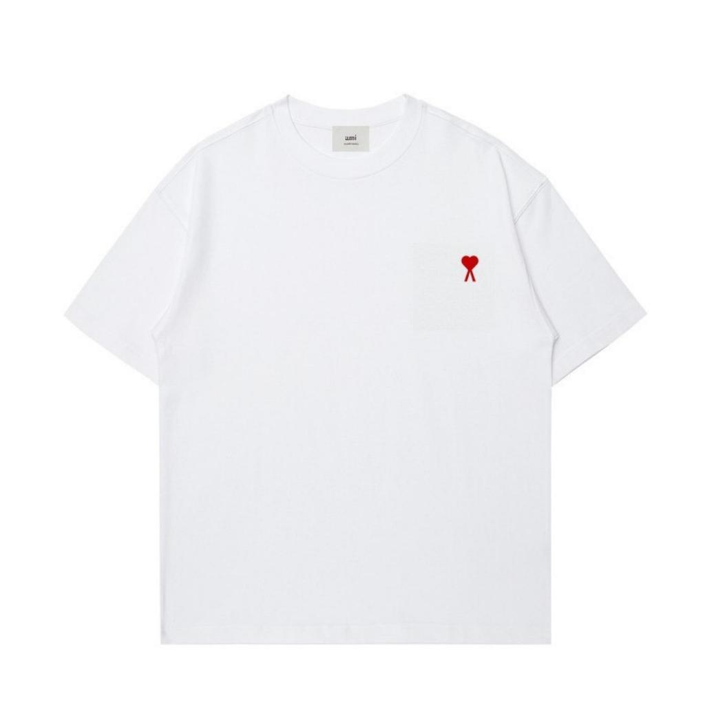 AMI Youth Embroidered Men's Crew Neck Short Sleeve Cotton T-Shirt - Casual Street Fashion