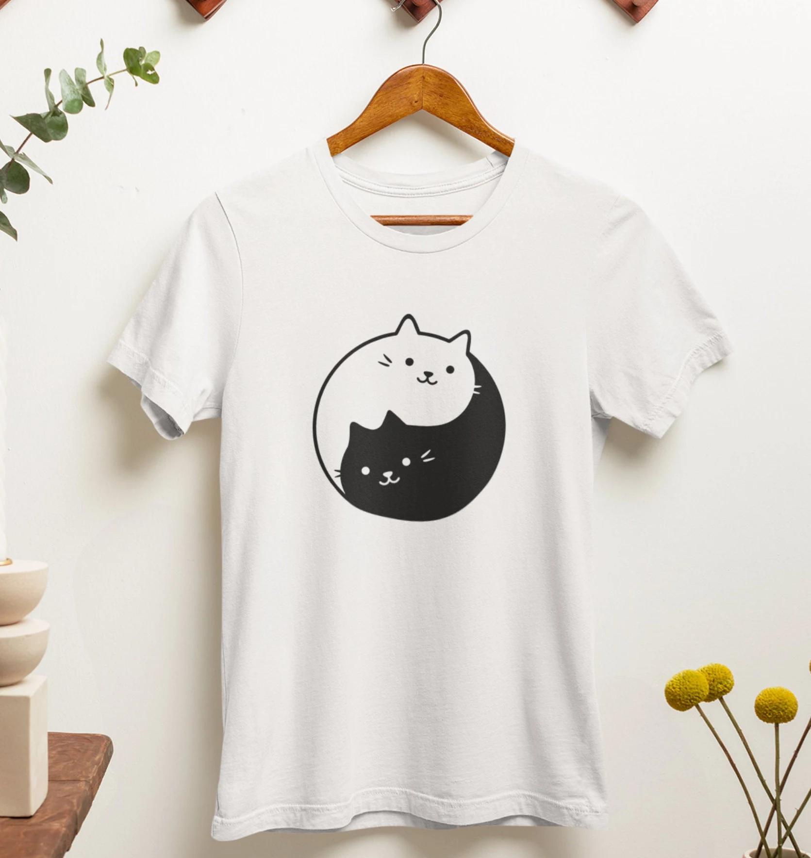 Yin Yang Cat Tshirt Yin Yang Cat Lover Gift Cute Cats Tee Sweet Kittens Unique Kawaii Aesthetic Gift Yin Yang Shirt 2026 Y2k M