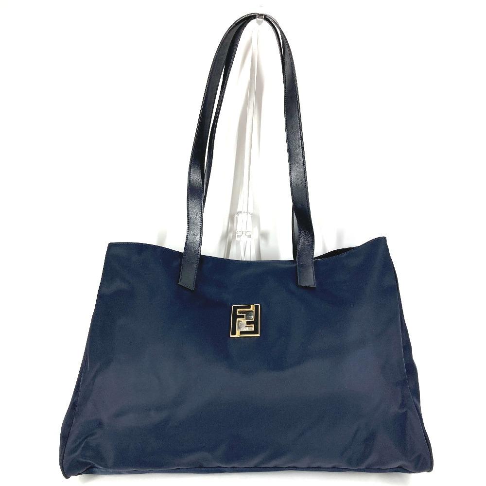 FENDI vintage Extra large FF logo Bag Tote Bag Shoulder Bag Nylon / Leather Navy