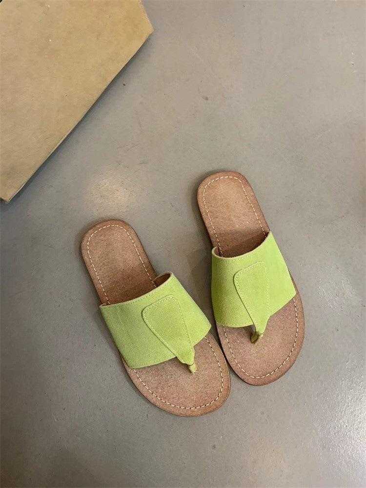 Retro one-word sandals women's summer 2025 new Mori women's fashion matte leather toe flat bottom flip-flops