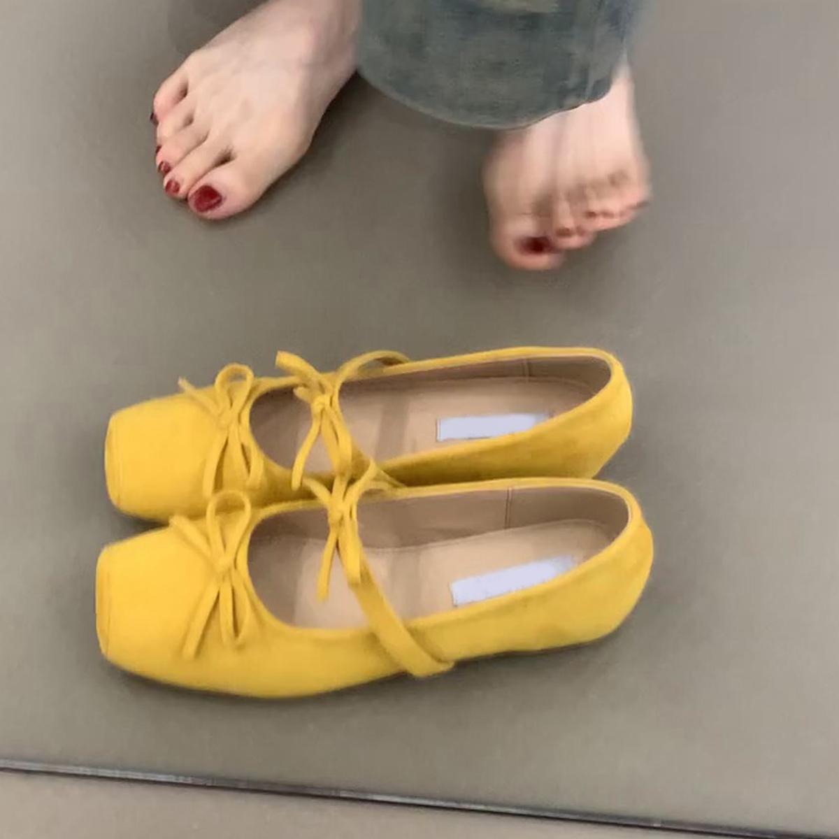 

Мода 2025 Весна/Осень Новые Женские Плоские Одинарные Туфли Модные Милые Балетки Мягкая Подошва Элегантные Туфли Мэри Джейн Платье Женская Обувь 40 жёлтый
