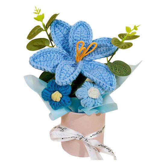 Crochet Flower Bouquet Handmade Artificial Knitted Bouquet Fake Sunflower Carnation Tulip Puff Flowers Gifts for Mother Wife On Birthday Anniversary