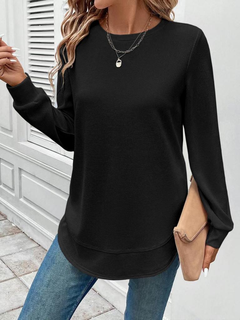 2025 Trendy Loose-Fit Women's Solid Color Round Neck Long Sleeve Hoodie for Autumn and Winter