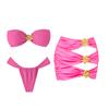 3 Piece Bandage Bikini Swimsuit With Beach Skirt 3D Flower Swimwear Swimsuits Bathing Suits Sarongs Print Beachwear Biquini