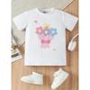 European sizes Adorable Floral-Patterned Cartoon T-Shirt with Short Sleeves And a Round Neckline for Girls, Ideal for Wearing in Spring And Summer