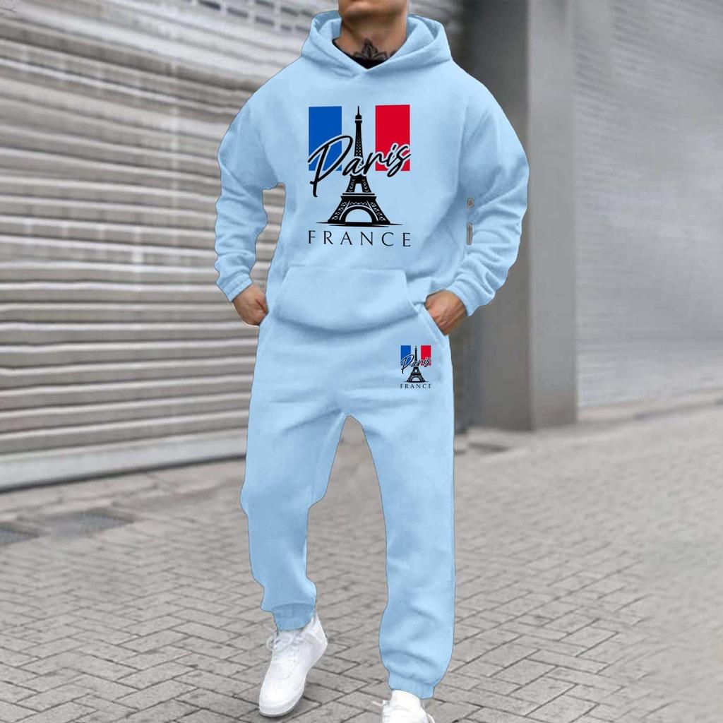 Men'S Stand Up Collar Button Casual Long Sleeved Shirt Long Pants Sports Suit