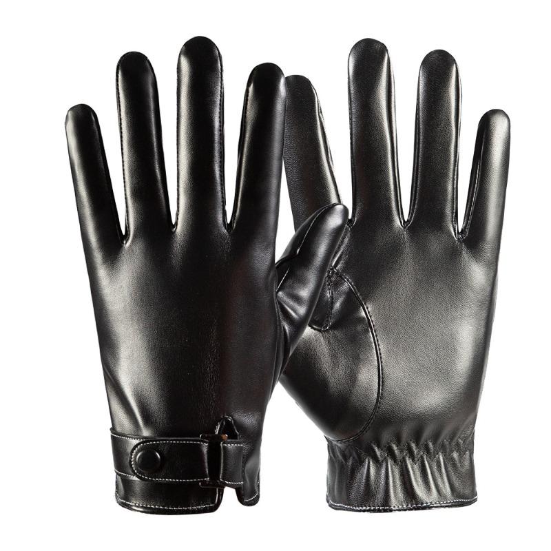Warm Leather Gloves Men's and Women's Leather Driving Fleece To Keep Out the Cold Full Finger Outdoor Cycling Autumn and Winter Gloves